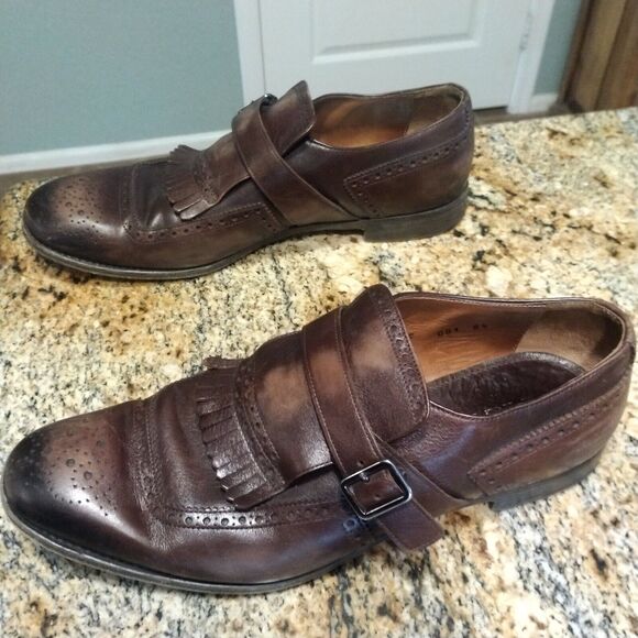 PRADA Brogue Leather Fringe Kiltie Perforated Monk Strap Oxfords Men's Sz 8.5 - Picture 1 of 12